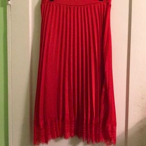 Red Midi Skirt with lace trim